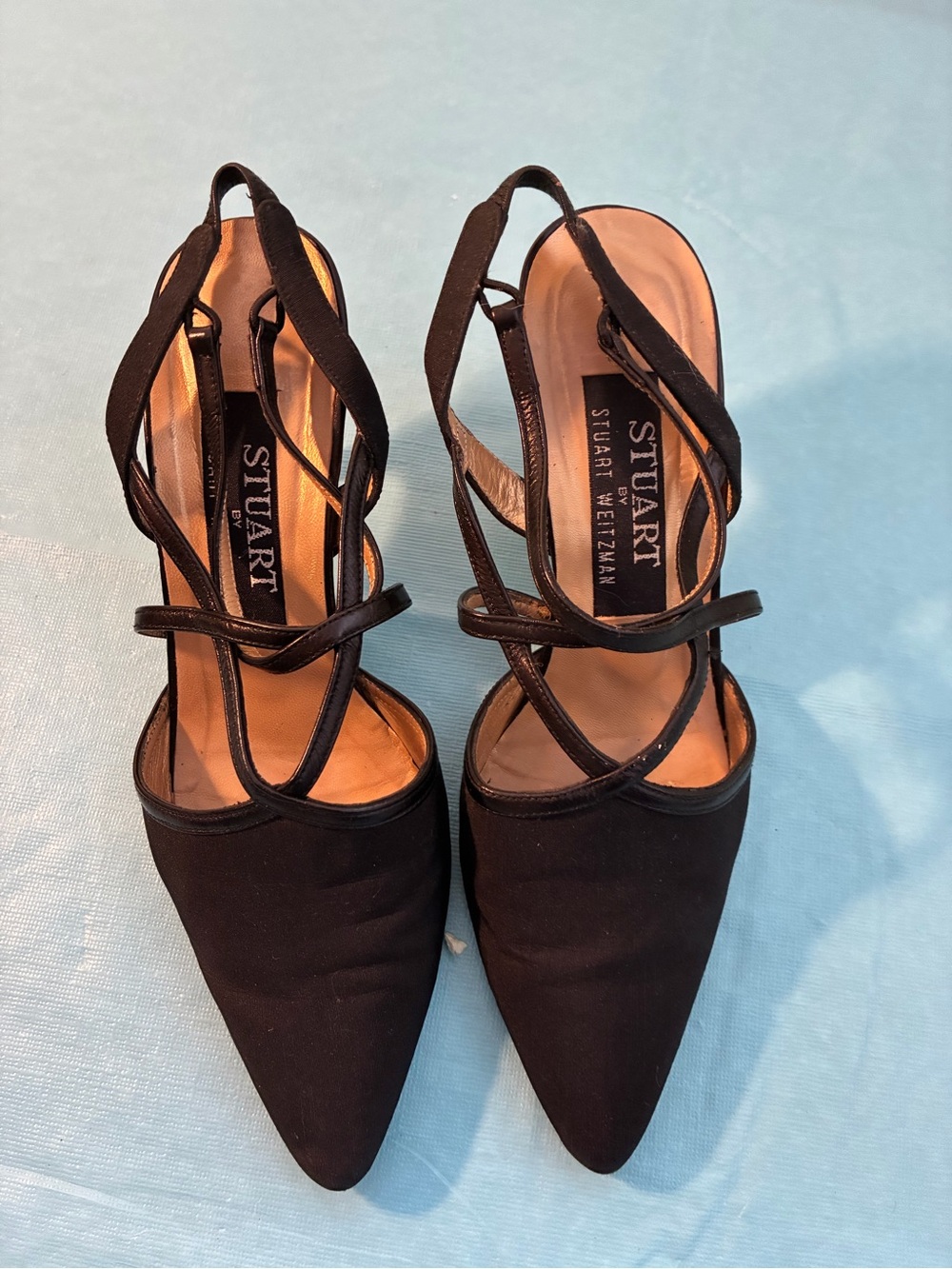 Stuart Weitzman Black Pointed Toe Strappy Slingback Heels Size 6.5